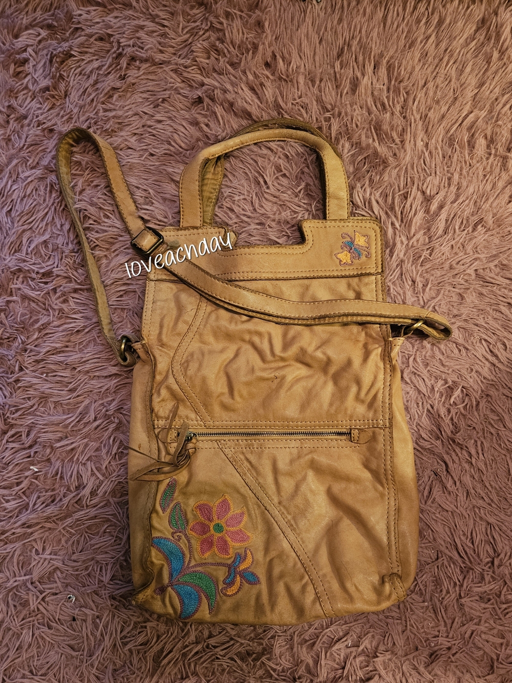 Lucky Brand☆Abbey Road Tan Floral Embroidered Women’s Crossbody Tote